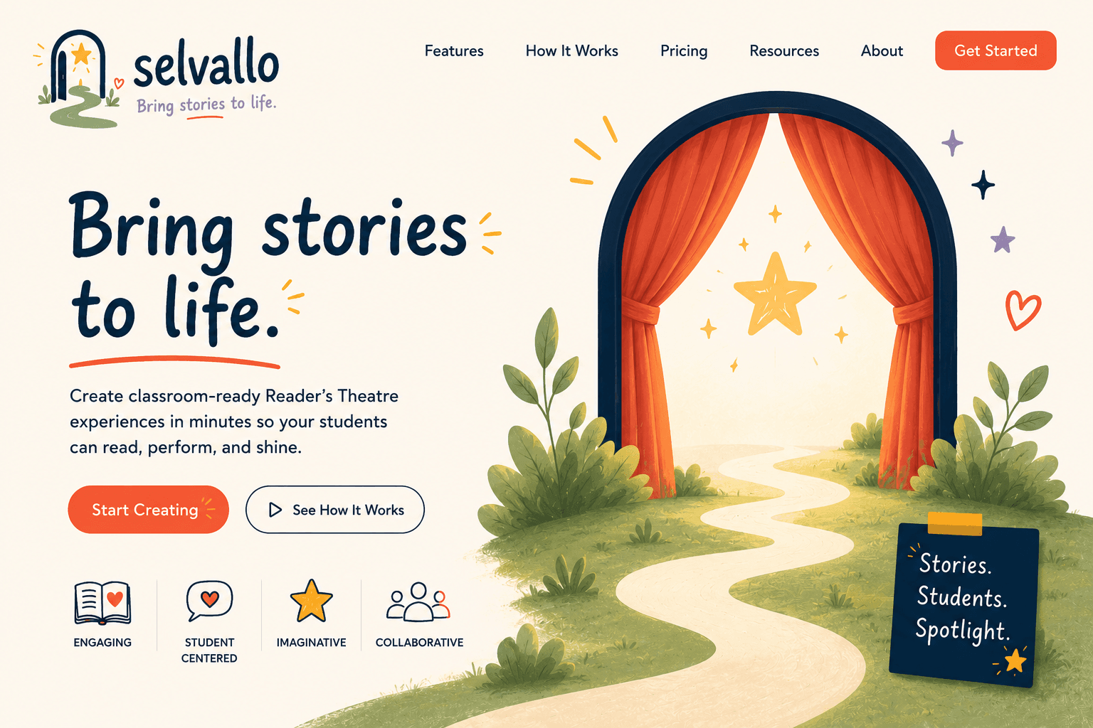 Selvallo hero banner with the message Bring stories to life.